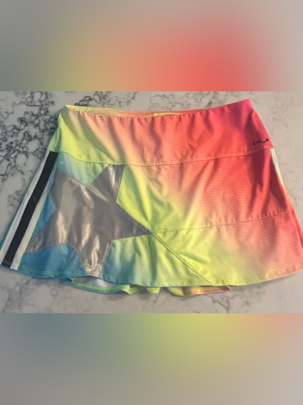 Lucky in Love Womens M 8-10 Tennis Skort Neon Rainbow Star Pickleball Golf